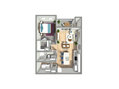 Floor plan for 1 bed, 1 bath, 717 sqft